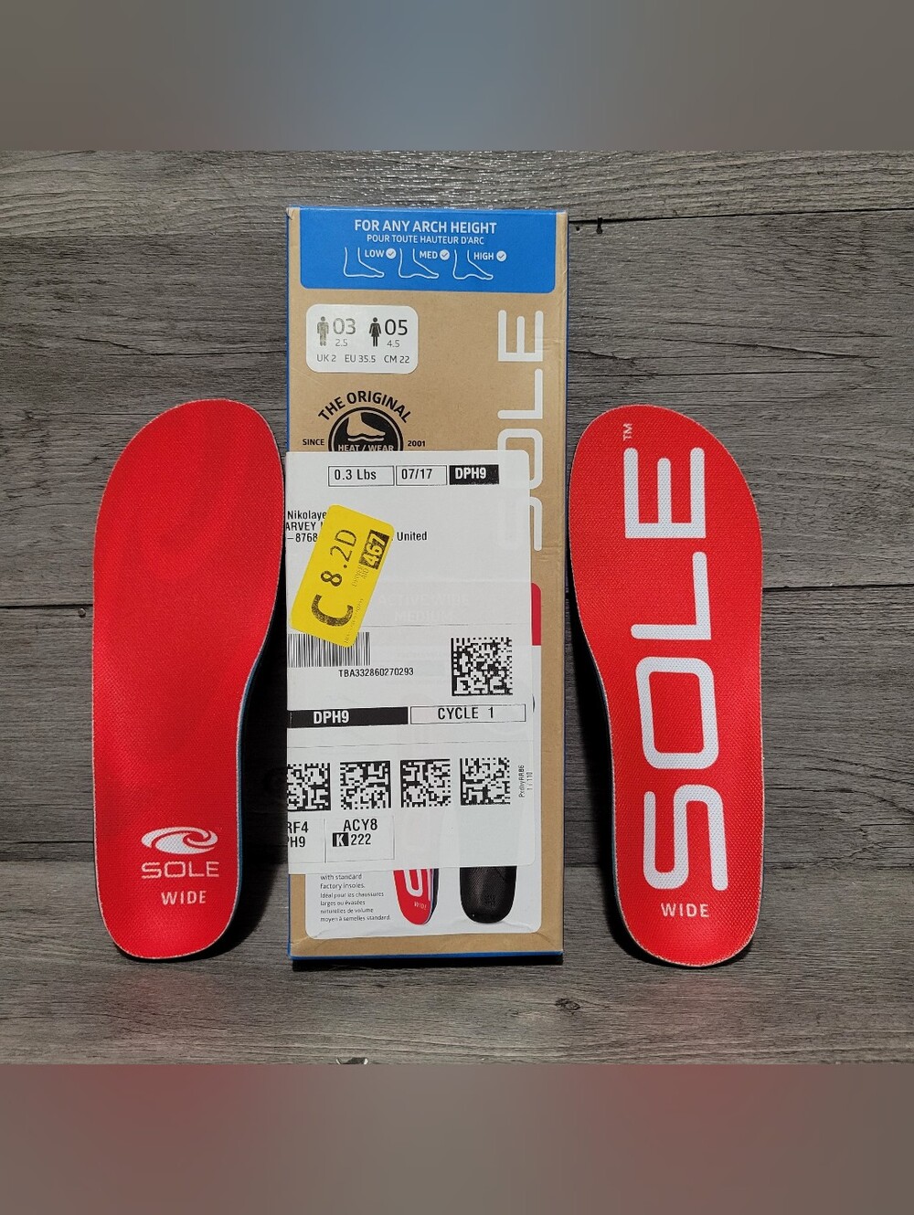 Sole active wide medium mens size 3 womens size 5 red insoles